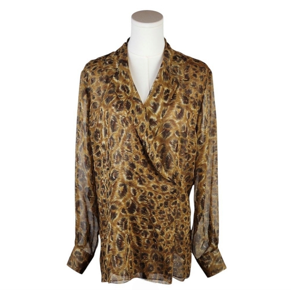 Emanuel Ungaro Rare Vintage 100% Silk Leopard Print Size 6/40 Sheer Blouse